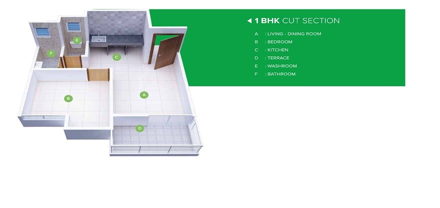 Floor plan of 1 BHK 302 Sq. Ft. Apartment in Shree Mangalmurti Green Fantasy, Pune