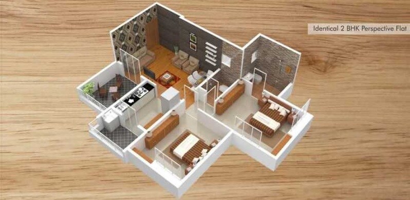 Floor plan of 2 BHK 504 Sq. Ft. Apartment in Shree Manibhadra Rose Wood Park, Pune