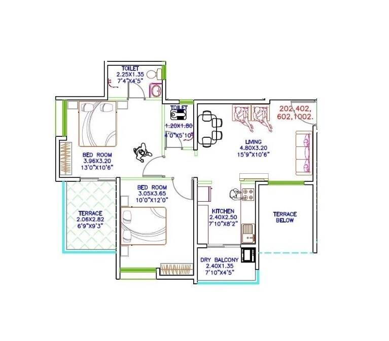 Floor plan of 2 BHK 613 Sq. Ft. Apartment in Shree Manibhadra Rose Wood Park, Pune