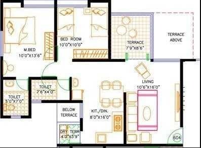 Floor plan of 2 BHK 985 Sq. Ft. Apartment in Shree Manibhadra Wakad Centre, Pune
