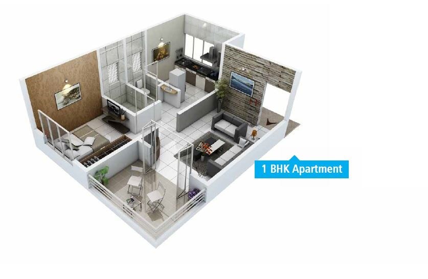 Floor plan of 1 BHK 681 Sq. Ft. Apartment in Shree Nakoda Gokulam, Pune