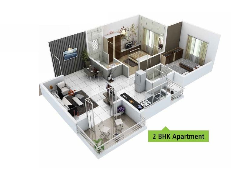 Floor plan of 2 BHK 1034 Sq. Ft. Apartment in Shree Nakoda Gokulam, Pune