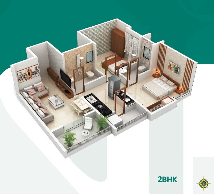 2 BHK 597 Sq. Ft. Apartment