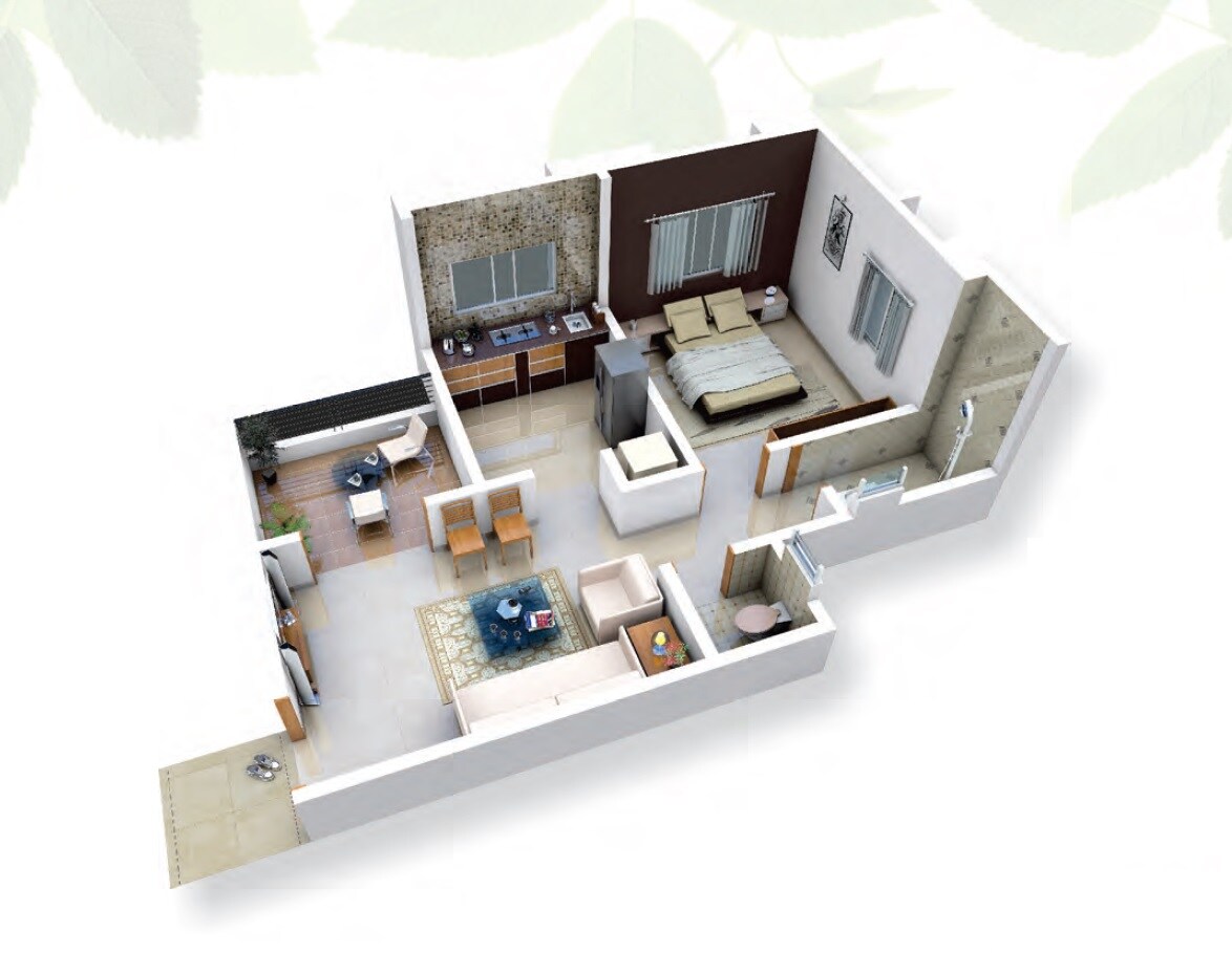 Floor plan of 1 BHK 404 Sq. Ft. Apartment in Shree Nidhi, Pune
