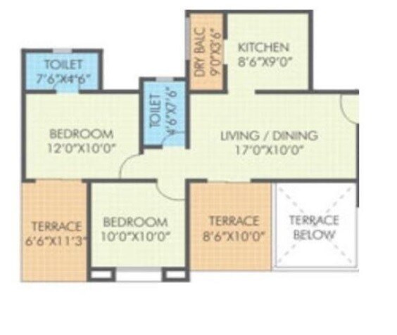 Floor plan of 2 BHK 606 Sq. Ft. Apartment in Shree Nidhi, Pune
