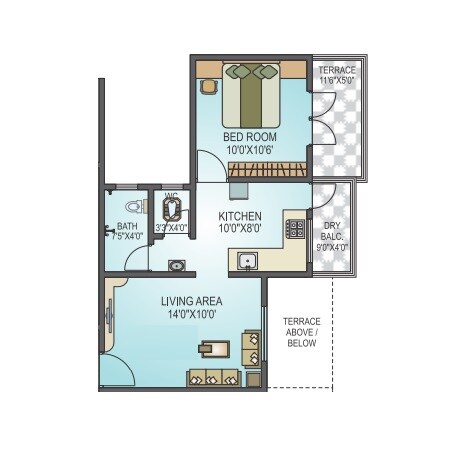 Floor plan of 1 BHK 582 Sq. Ft. Apartment in Shree Om Sriroz Paradise II, Pune