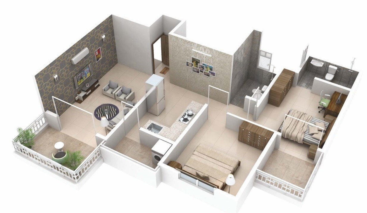 Floor plan of 2 BHK 729 Sq. Ft. Apartment in Shree Palaash Oak, Pune