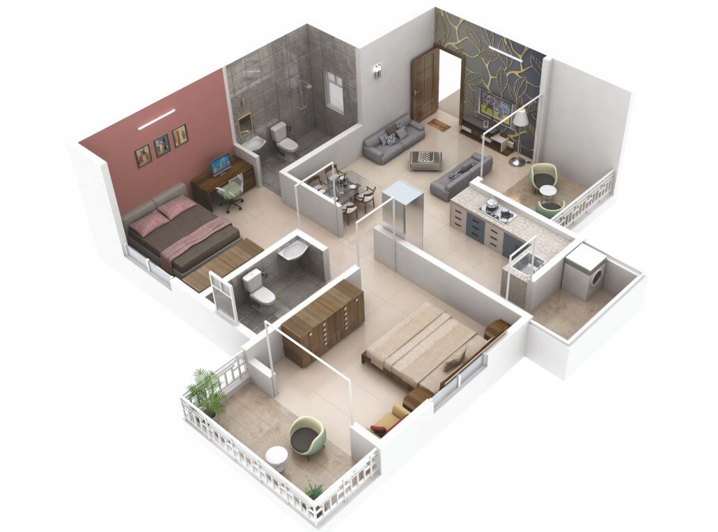Floor plan of 2 BHK 794 Sq. Ft. Apartment in Shree Palaash Oak, Pune