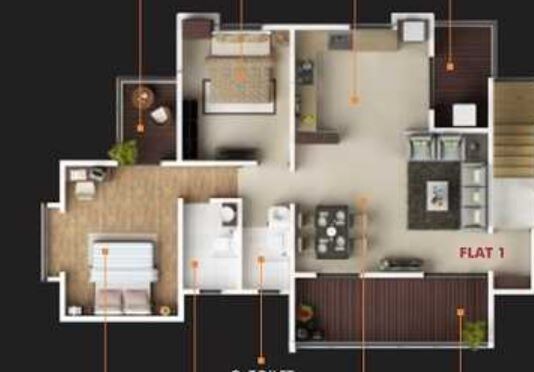 Floor plan of 2 BHK 1005 Sq. Ft. Apartment in Shree Panache, Pune