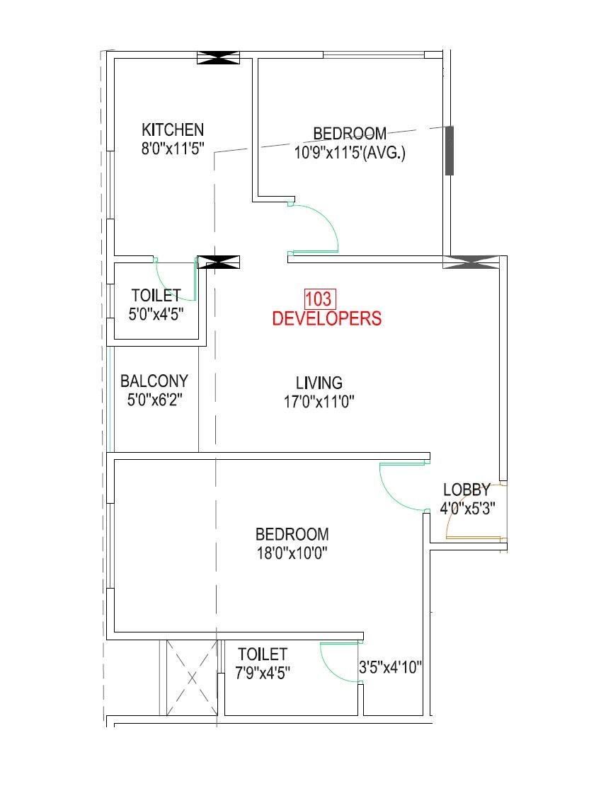 Floor plan of 2 BHK 740 Sq. Ft. Apartment in Shree Ram Apartments, Pune