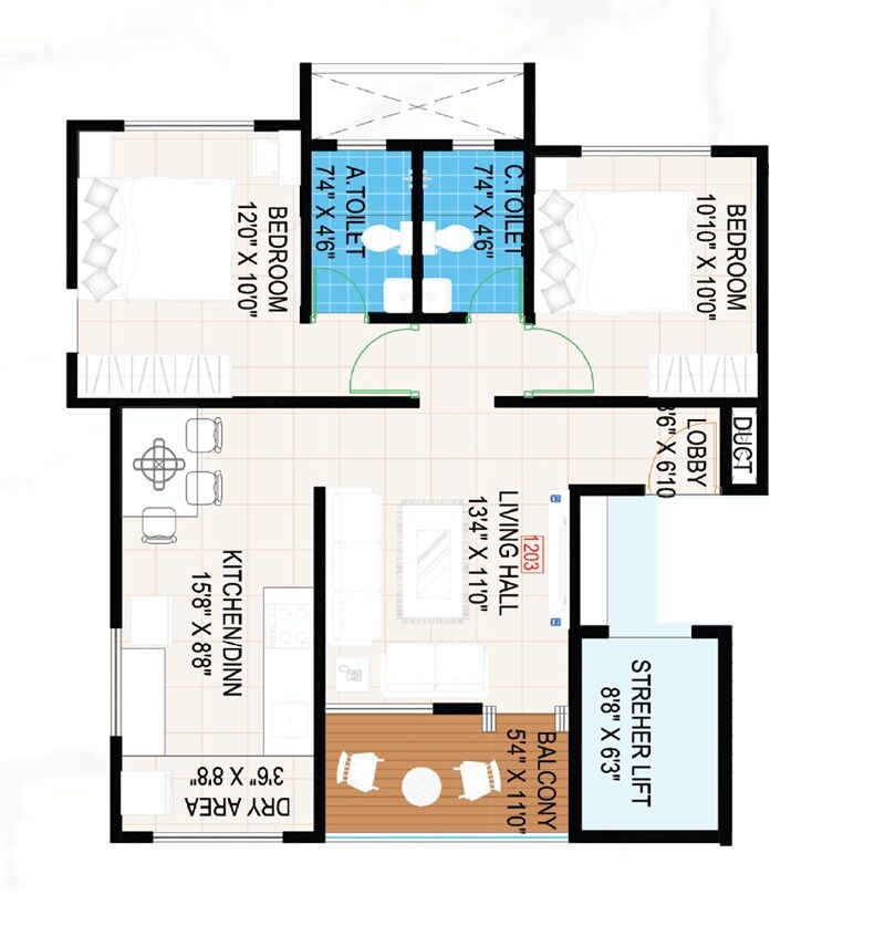 Floor plan of 2 BHK 765 Sq. Ft. Apartment in Shree Ram Sumedha, Pune
