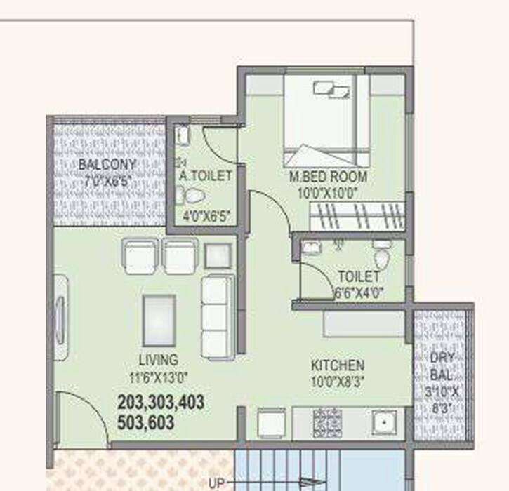 Floor plan of 1 BHK 488 Sq. Ft. Apartment in Shree Rekha Devi Heritage, Pune