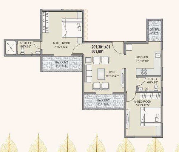Floor plan of 2 BHK 717 Sq. Ft. Apartment in Shree Rekha Devi Heritage, Pune