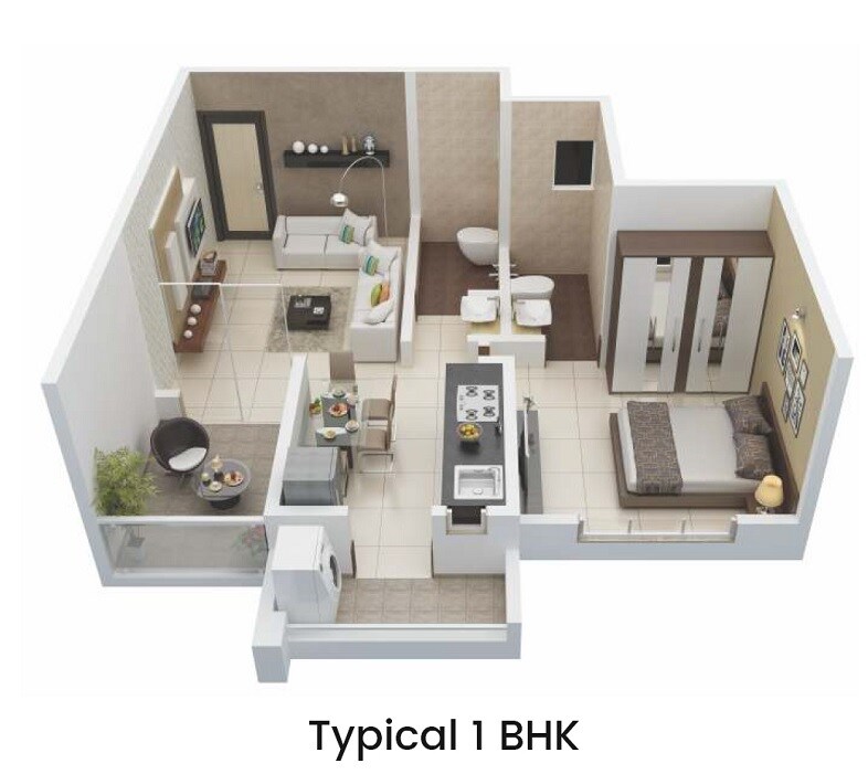 Floor plan of 1 BHK 416 Sq. Ft. Apartment in Shree Rigel Enclave, Pune