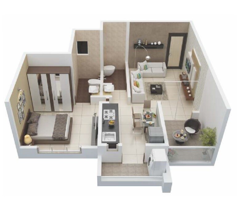 Floor plan of 1 BHK 428 Sq. Ft. Apartment in Shree Rigel Enclave, Pune