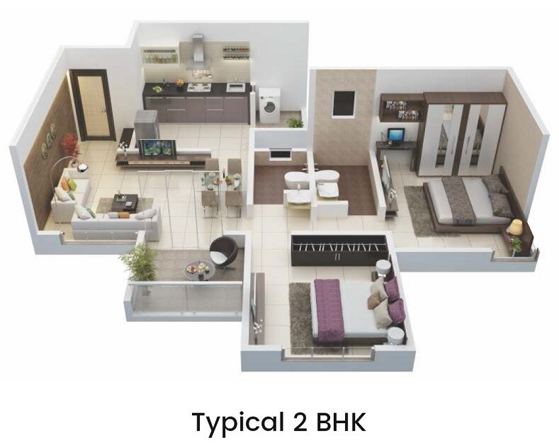 Floor plan of 2 BHK 519 Sq. Ft. Apartment in Shree Rigel Enclave, Pune