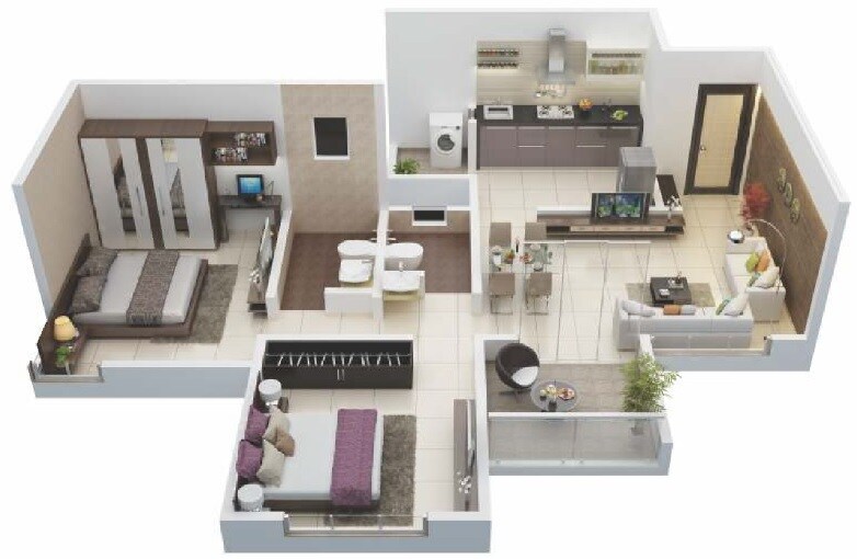 Floor plan of 2 BHK 633 Sq. Ft. Apartment in Shree Rigel Enclave, Pune