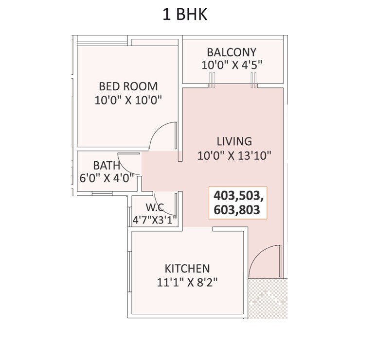 Floor plan of 1 BHK 473 Sq. Ft. Apartment in Shree Sadguru Basil Chandrakant, Pune
