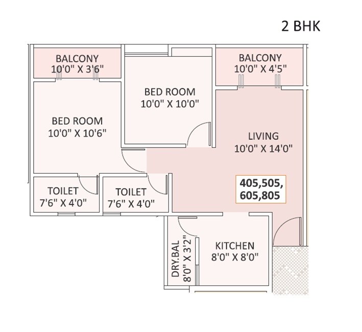 Floor plan of 2 BHK 690 Sq. Ft. Apartment in Shree Sadguru Basil Chandrakant, Pune