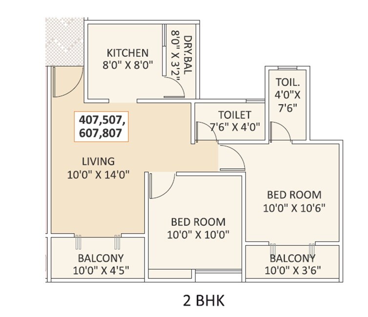 Floor plan of 2 BHK 794 Sq. Ft. Apartment in Shree Sadguru Basil Chandrakant, Pune