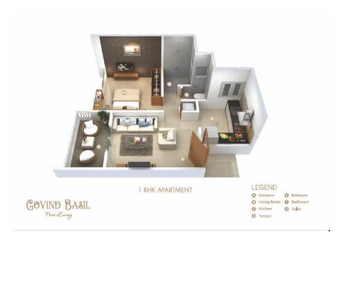 Floor plan of 1 BHK 441 Sq. Ft. Apartment in Shree Sadguru Govind Basil, Pune
