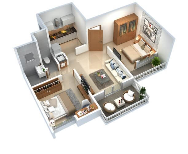 Floor plan of 2 BHK 571 Sq. Ft. Apartment in Shree Sadguru Govind Basil, Pune