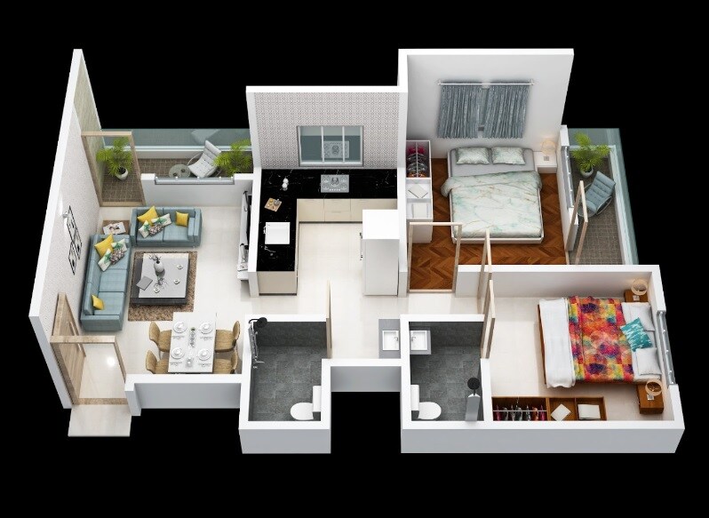 Floor plan of 2 BHK 543 Sq. Ft. Apartment in Shree Sadguru Kshitij, Pune
