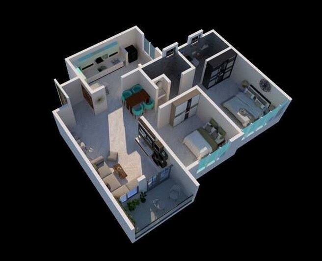 Floor plan of 2 BHK 723 Sq. Ft. Apartment in Shree Sai Aarav, Pune