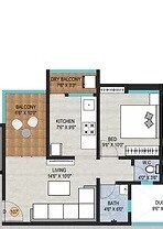 Floor plan of 1 BHK 455 Sq. Ft. Apartment in Shree Sai Empire, Pune