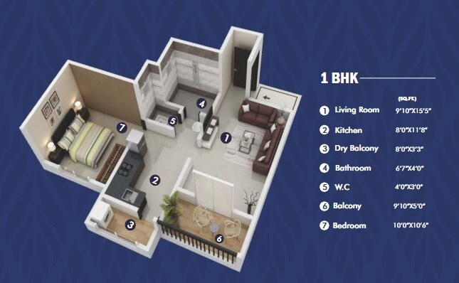 Floor plan of 1 BHK 429 Sq. Ft. Apartment in Shree Sai Renuka Nilay, Pune