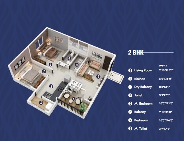 Floor plan of 2 BHK 583 Sq. Ft. Apartment in Shree Sai Renuka Nilay, Pune