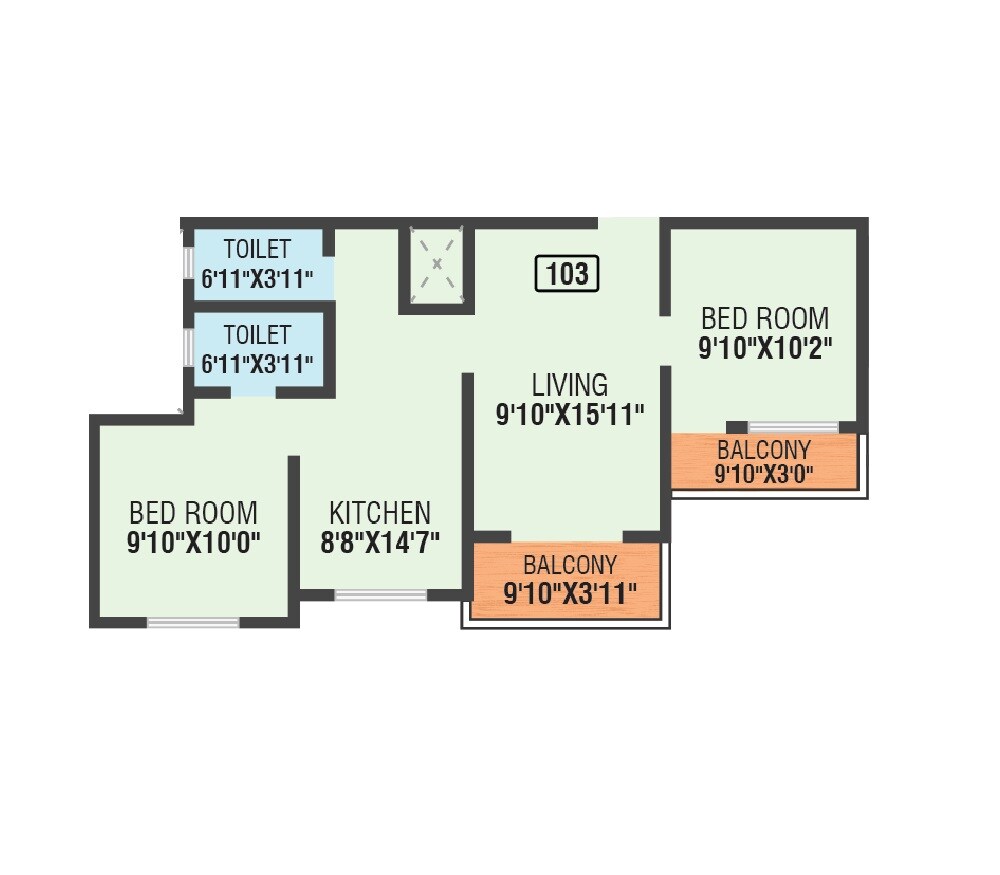 2 BHK 629 Sq. Ft. Apartment