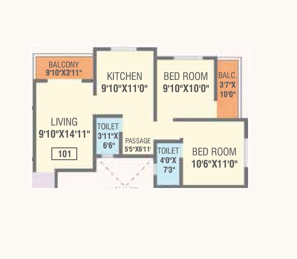 Floor plan of 2 BHK 661 Sq. Ft. Apartment in Shree Sai Suvarna, Pune