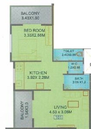 Floor plan of 1 BHK 585 Sq. Ft. Apartment in Shree Samarth Radhika Regency, Pune