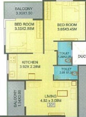 Floor plan of 2 BHK 831 Sq. Ft. Apartment in Shree Samarth Radhika Regency, Pune