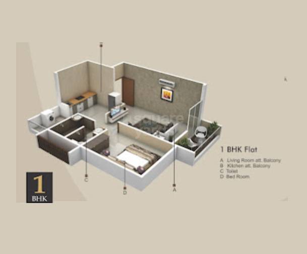 Floor plan of 1 BHK 511 Sq. Ft. Apartment in Shree Samarth Swarup Lotus, Pune
