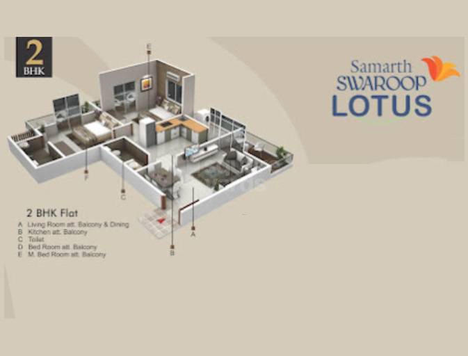 Floor plan of 2 BHK 805 Sq. Ft. Apartment in Shree Samarth Swarup Lotus, Pune