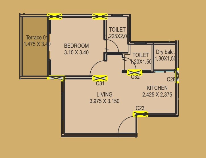 Floor plan of 1 BHK 399 Sq. Ft. Apartment in Shree Sankalp The Legend, Pune