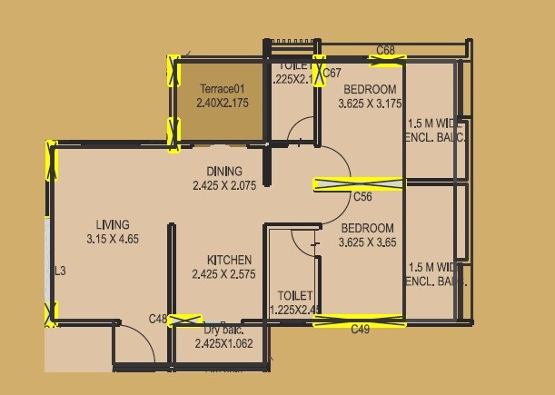 Floor plan of 2 BHK 582 Sq. Ft. Apartment in Shree Sankalp The Legend, Pune