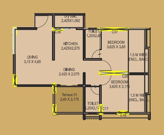 Floor plan of 2 BHK 660 Sq. Ft. Apartment in Shree Sankalp The Legend, Pune