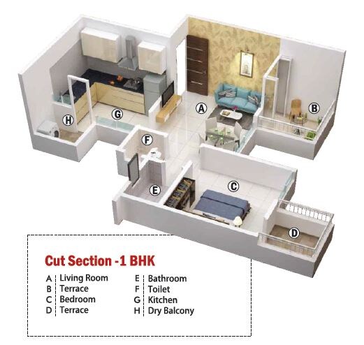 Floor plan of 1 BHK 461 Sq. Ft. Apartment in Shree Krishna Sentosa Pride, Pune