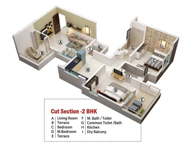 Floor plan of 2 BHK 860 Sq. Ft. Apartment in Shree Krishna Sentosa Pride, Pune