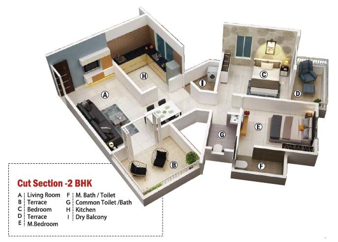 Floor plan of 2 BHK 917 Sq. Ft. Apartment in Shree Krishna Sentosa Pride, Pune