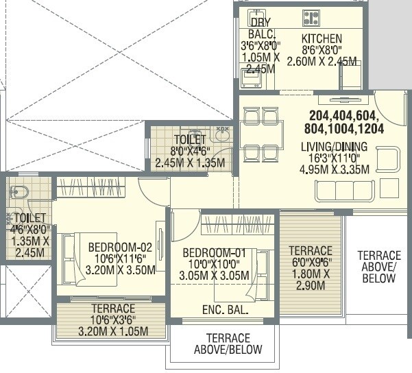 Floor plan of 2 BHK 681 Sq. Ft. Apartment in Shree Signature Park, Pune