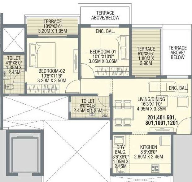 Floor plan of 2 BHK 718 Sq. Ft. Apartment in Shree Sonigara Signature Park, Pune