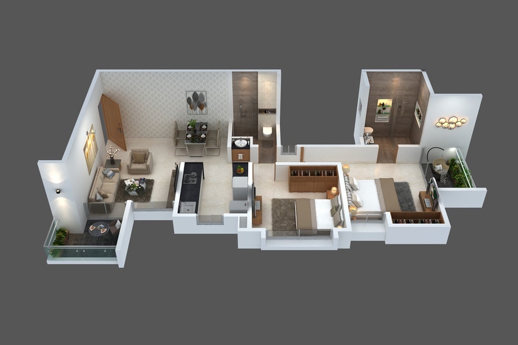 Floor plan of 2 BHK 538 Sq. Ft. Apartment in Shree Sonigara Vivanta, Pune