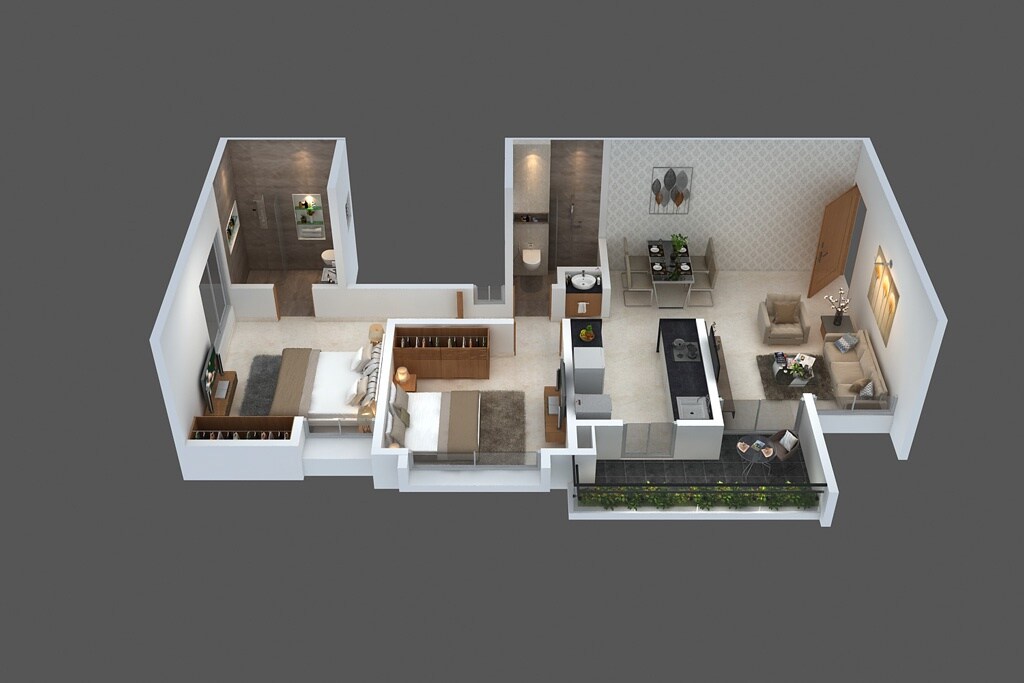 Floor plan of 2 BHK 540 Sq. Ft. Apartment in Shree Sonigara Vivanta, Pune