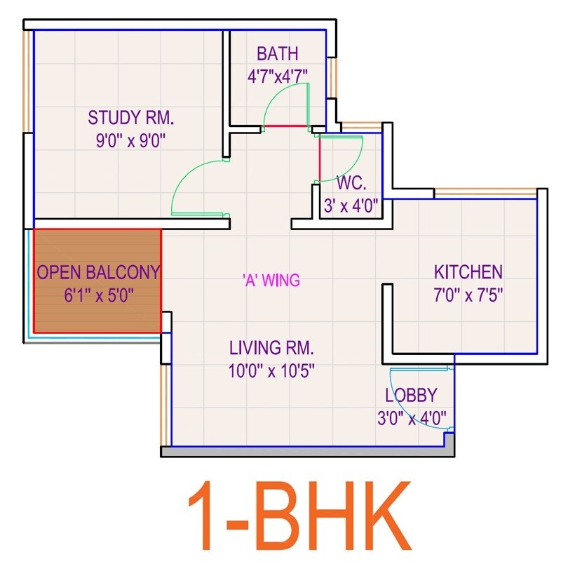 Floor plan of 1 BHK 320 Sq. Ft. Apartment in Shree Sparsh Aster, Pune