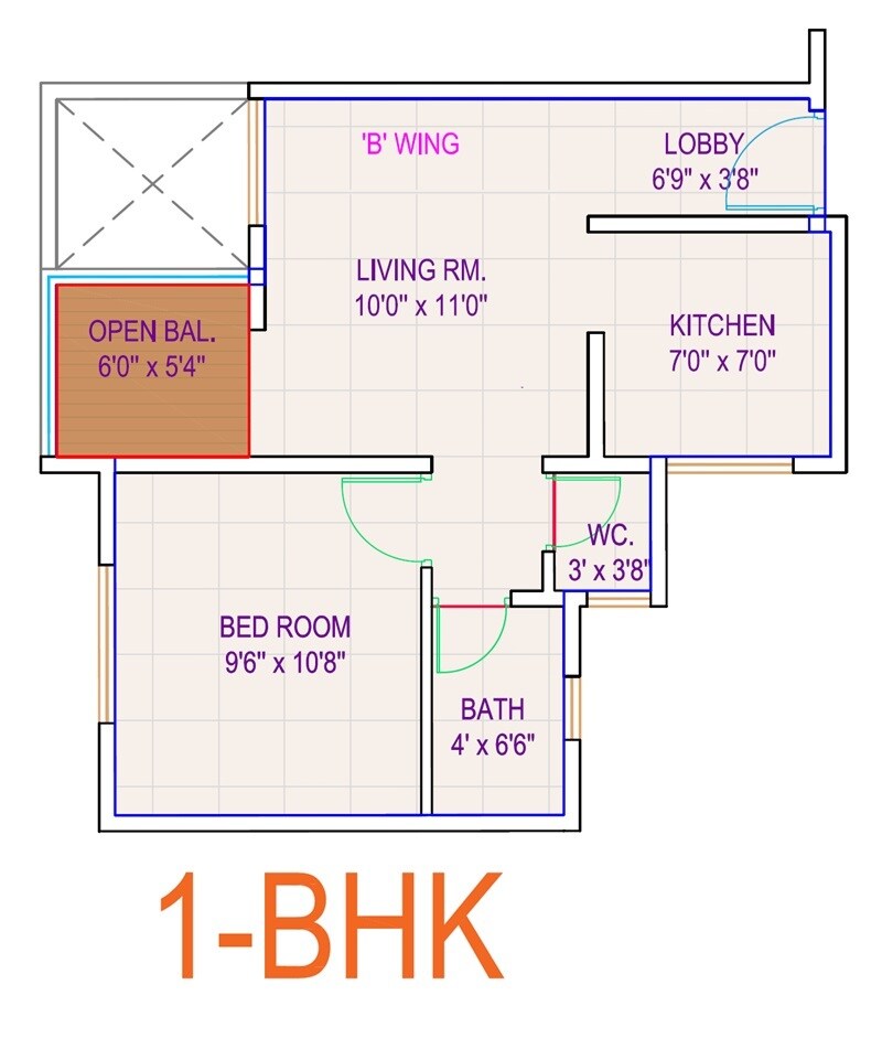 Floor plan of 1 BHK 390 Sq. Ft. Apartment in Shree Sparsh Aster, Pune