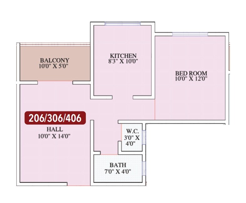 Floor plan of 1 BHK 502 Sq. Ft. Apartment in Shree Sumedhraj Hill View, Pune